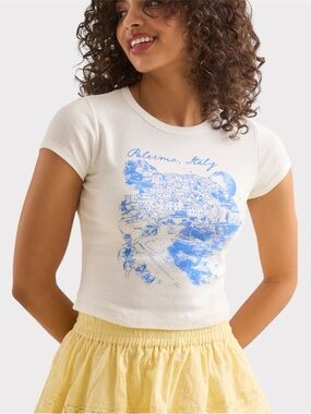 Altar’d State Italy Travel White Blue Coastal Baby Tee T-Shirt Size Medium